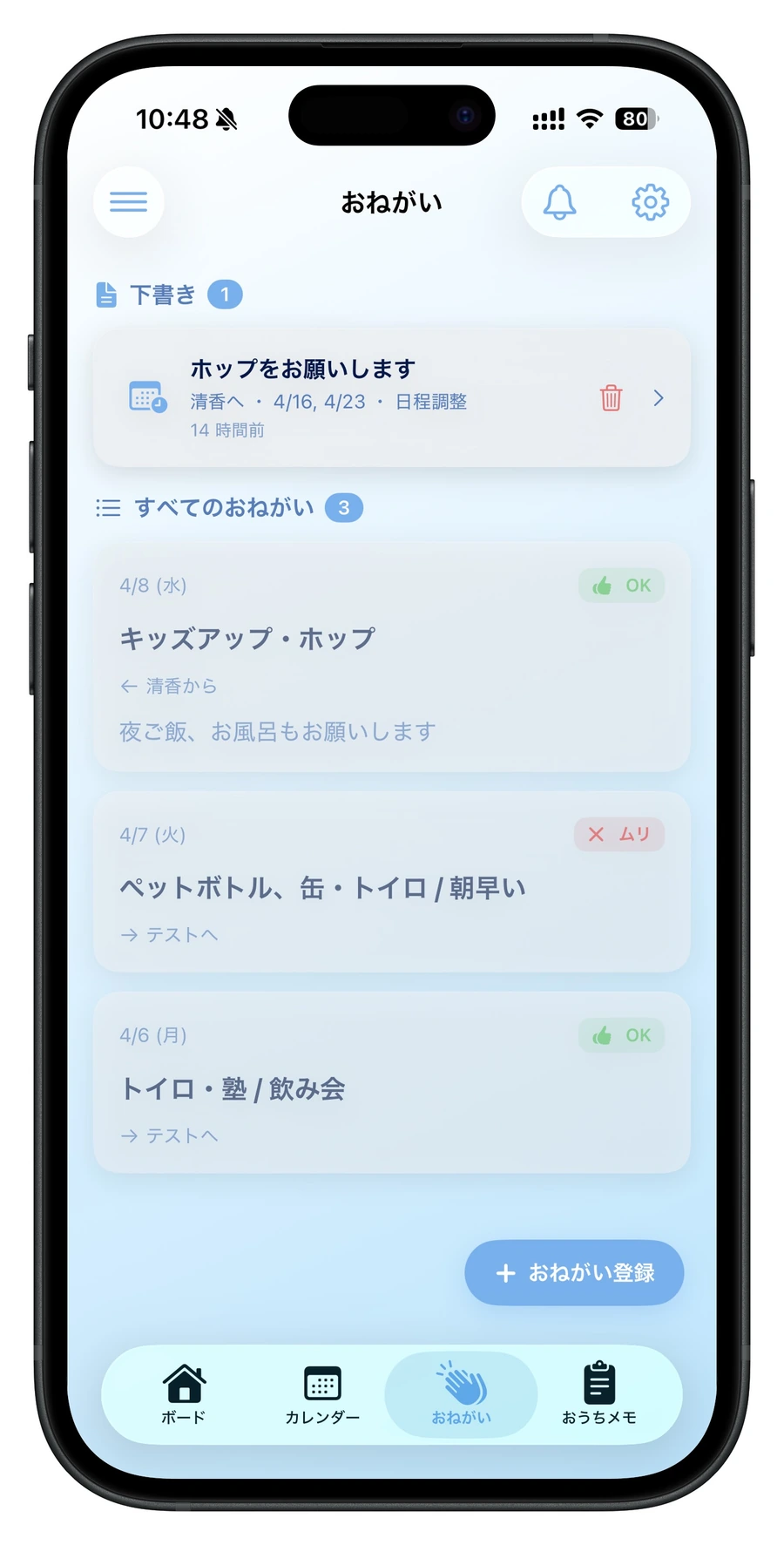 HomeBoardのおねがい管理画面